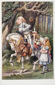 The White Knight, Alices Adventures In Wonderland And Through The Looking-Glass og hva Alice fant der, av Lewis Carroll (1832 - 98), utgitt 1911 (farget litografi) av John Tenniel